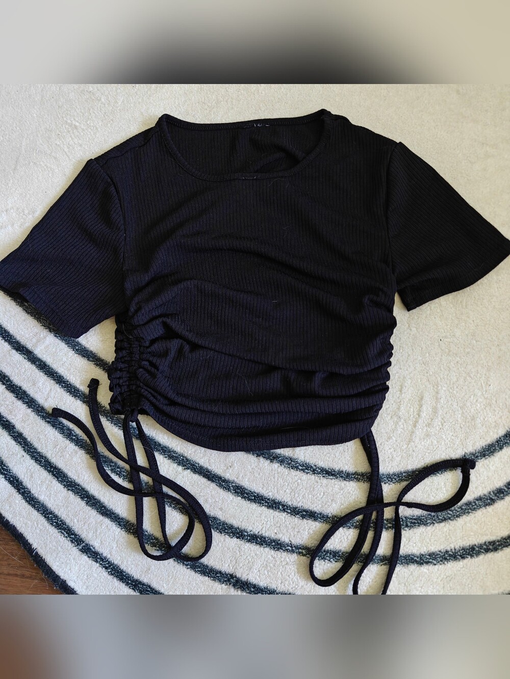 H&M Black Ribbed Side-Tie Crop Top